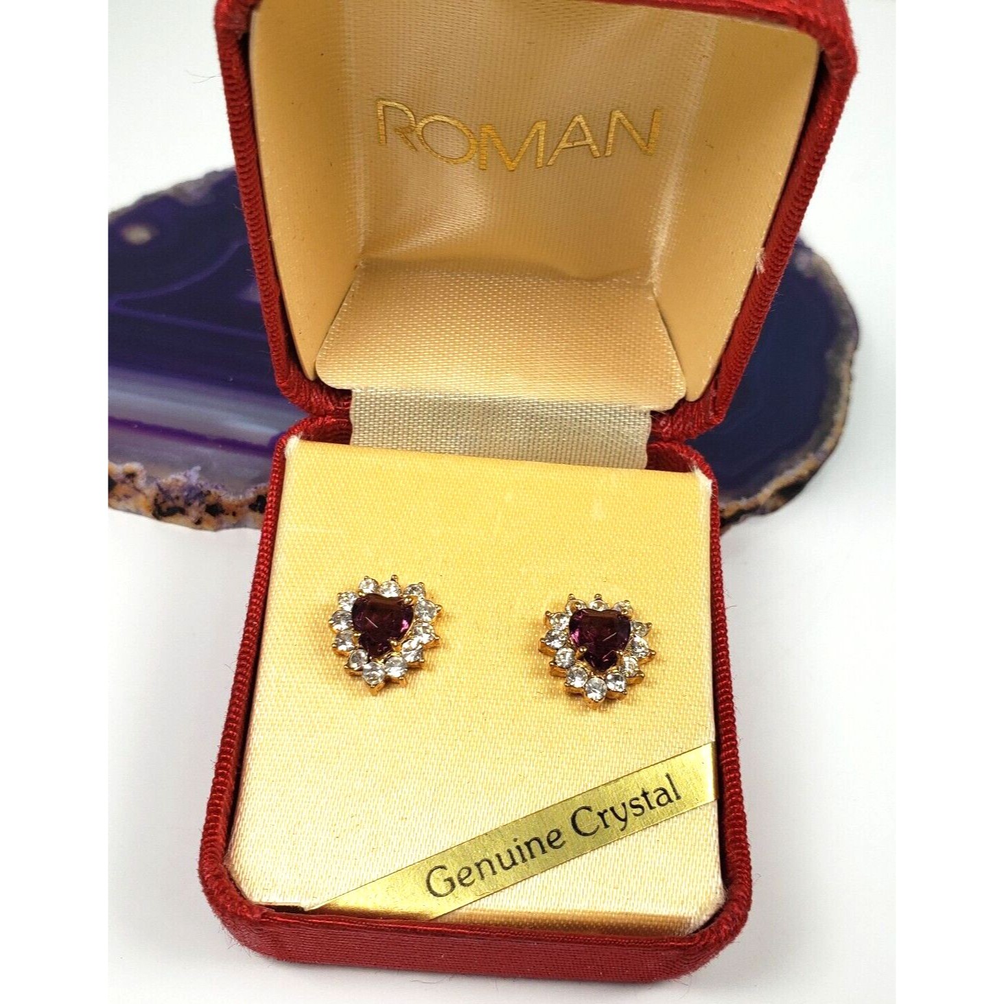Vintage 1990s By Roman Classic Collection Genuine Crystal Heart Stud Earrings 46$